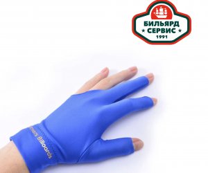 Перчатка для бильярда синяя на левую руку с открытыми фалангами пальцев размер L