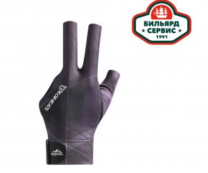 Перчатка для бильярда на левую руку с открытыми фалангами пальцев чёрно/фиолетовая размер L