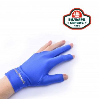 Перчатка для бильярда синяя на левую руку с открытыми фалангами пальцев размер L