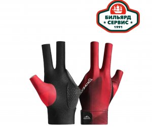 Перчатка для бильярда на левую руку с открытыми фалангами пальцев чёрно/красная размер L